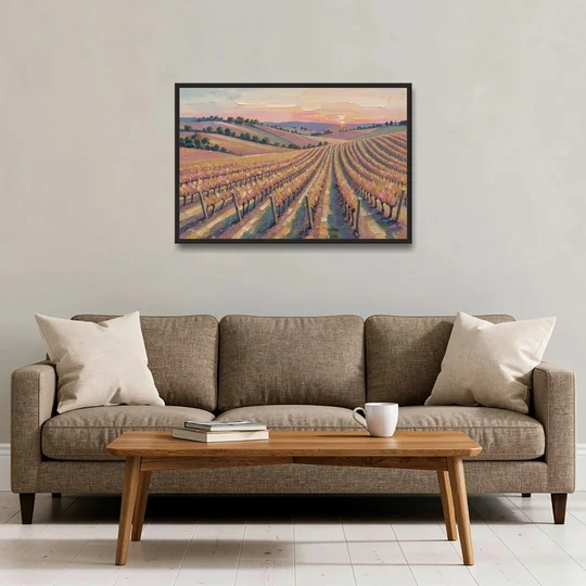 Large Vineyard Rows at Sunset for the Bedroom - Black Framed Canvas Wall Art - Sofa - 36x24