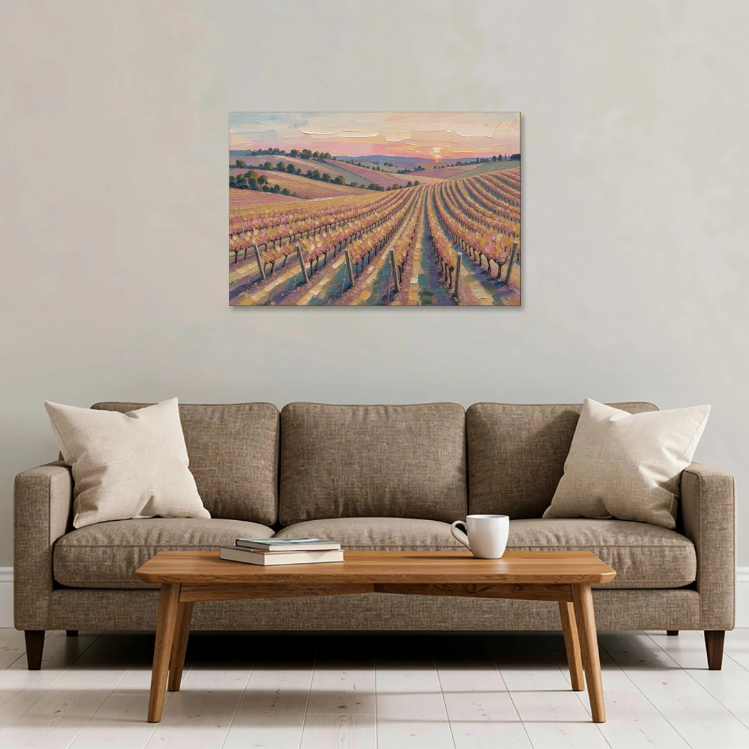 Large Vineyard Rows at Sunset for the Bedroom - Canvas Wall Art - Sofa - 36x24