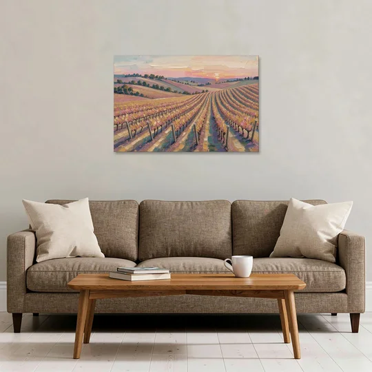 Large Vineyard Rows at Sunset for the Bedroom - Canvas Wall Art - Sofa - 36x24