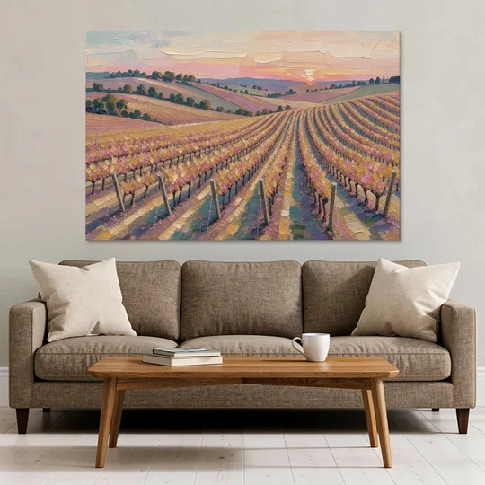 Large Vineyard Rows at Sunset for the Bedroom - Canvas Wall Art - Sofa - 60x40