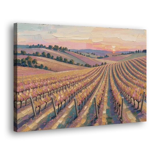 Large Vineyard Rows at Sunset for the Bedroom - Canvas Wall Art - Side