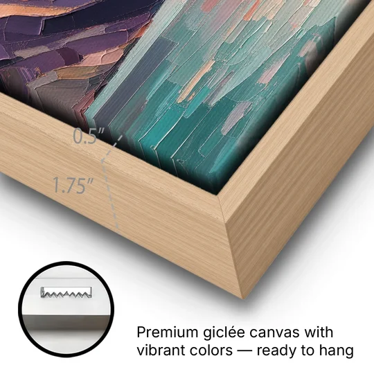 Large Wall Art Above Bed Fjord at Dusk - Oak Framed Canvas Wall Art - Gallery Wrap Corner