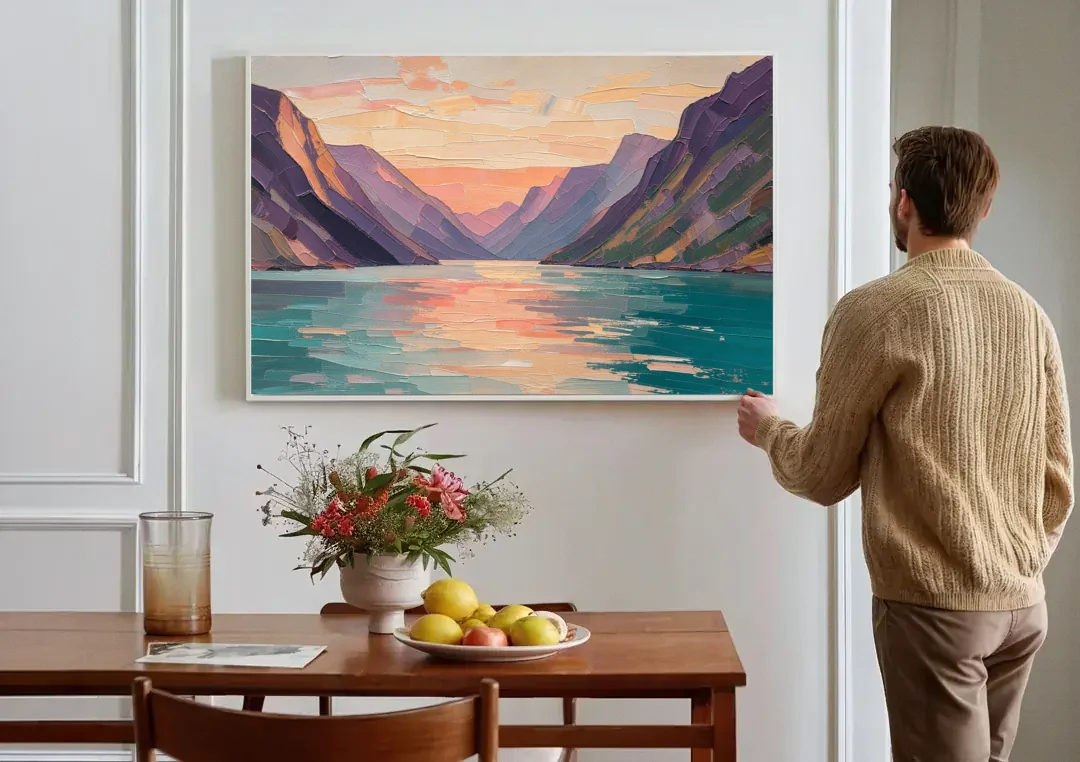 Large Wall Art Above Bed Fjord at Dusk canvas wall art above a dining table