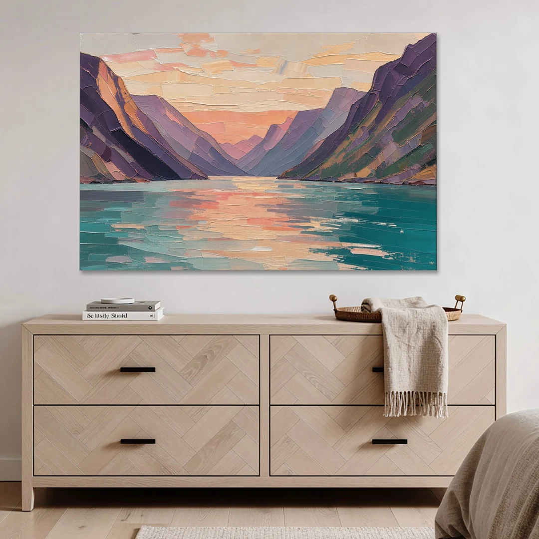 Large Wall Art Above Bed Fjord at Dusk - Canvas Wall Art - Coffee Table - 60x40