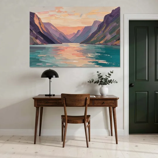 Large Wall Art Above Bed Fjord at Dusk - Canvas Wall Art - Office - 60x40
