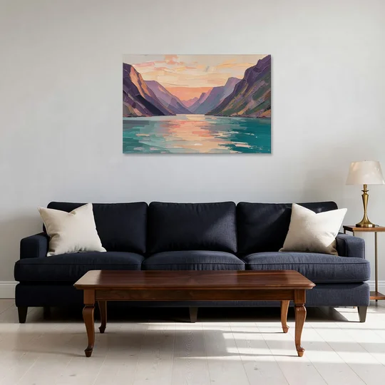 Large Wall Art Above Bed Fjord at Dusk - Canvas Wall Art - Sofa - 36x24