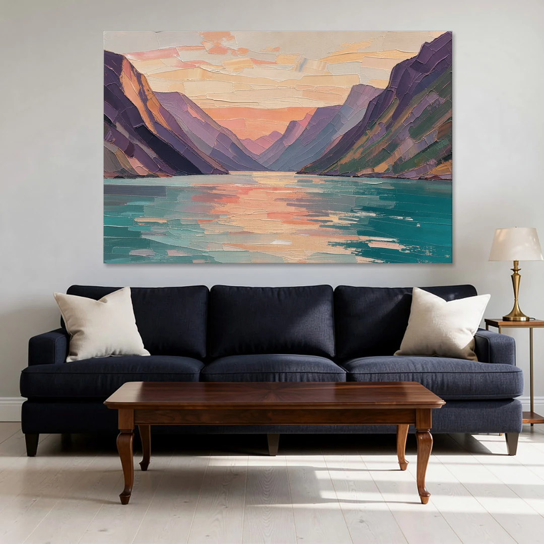 Large Wall Art Above Bed Fjord at Dusk - Canvas Wall Art - Sofa - 60x40