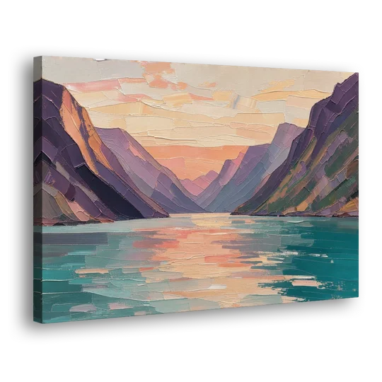 Large Wall Art Above Bed Fjord at Dusk - Canvas Wall Art - Side