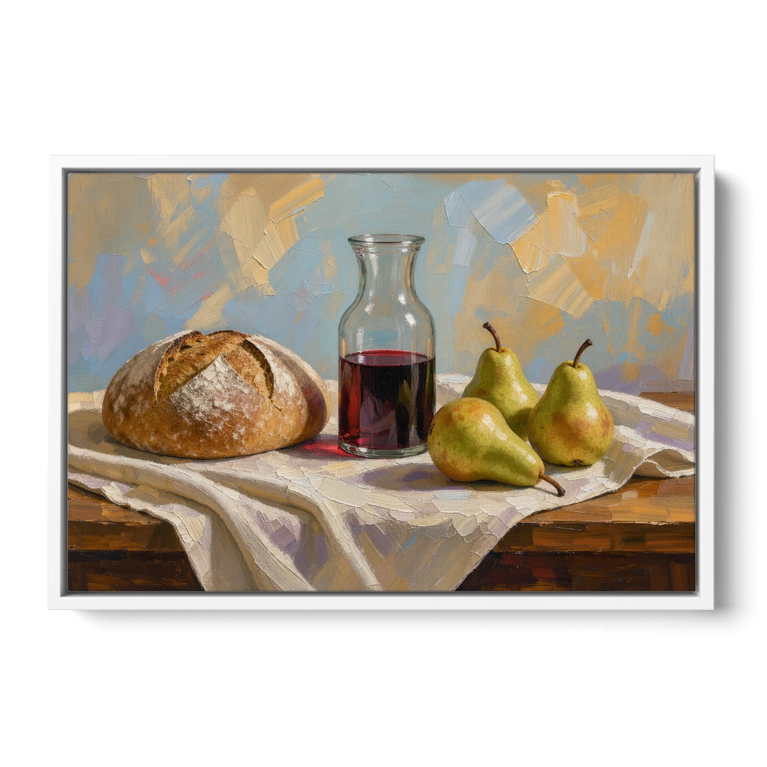 Large Wall Art for Dining Room Still Life - White Framed Canvas Wall Art - Front