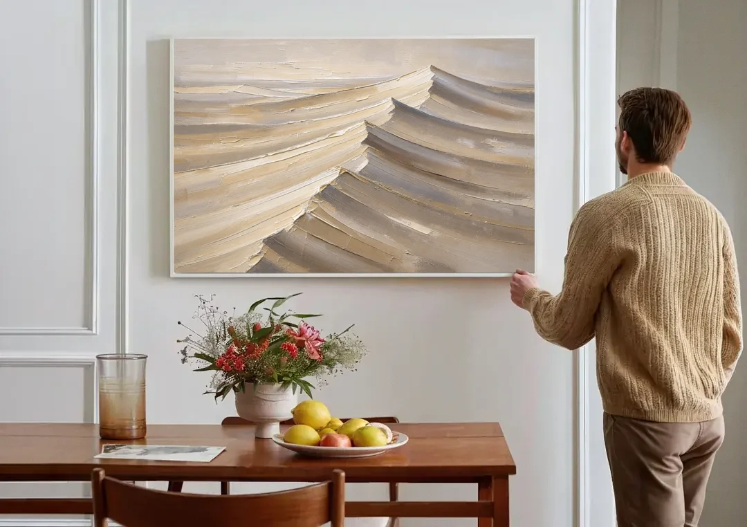 Large Wall Art for Living Room Knife-Cut Dune Crests canvas wall art above a dining table