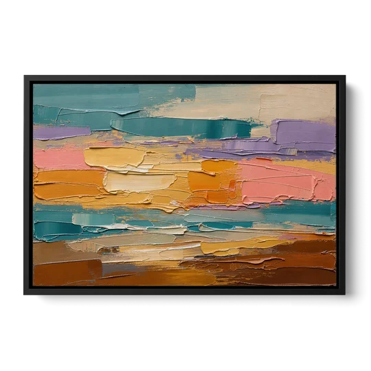 Large Wall Decor for Living Room Amber Field - Black Framed Canvas Wall Art - Front