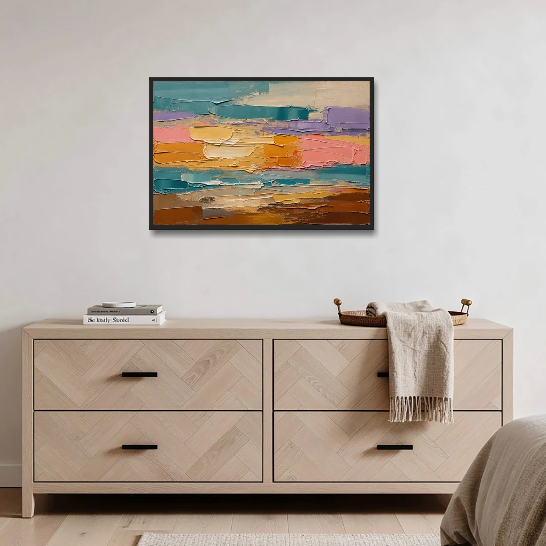 Large Wall Decor for Living Room Amber Field - Black Framed Canvas Wall Art - Coffee Table - 36x24