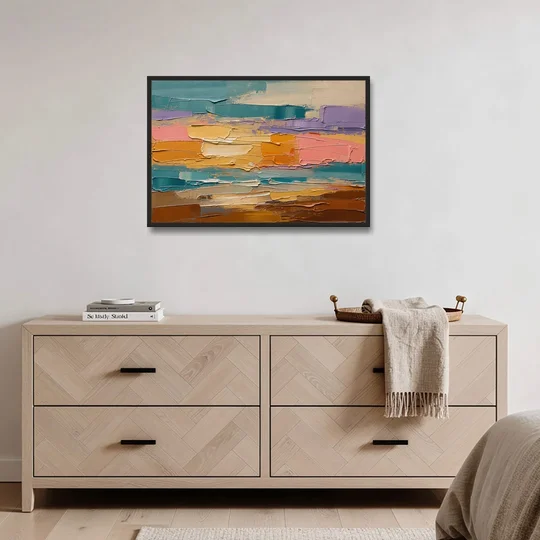Large Wall Decor for Living Room Amber Field - Black Framed Canvas Wall Art - Coffee Table - 36x24