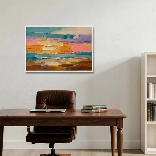 Large Wall Decor for Living Room Amber Field - White Framed Canvas Wall Art - Office - 36x24