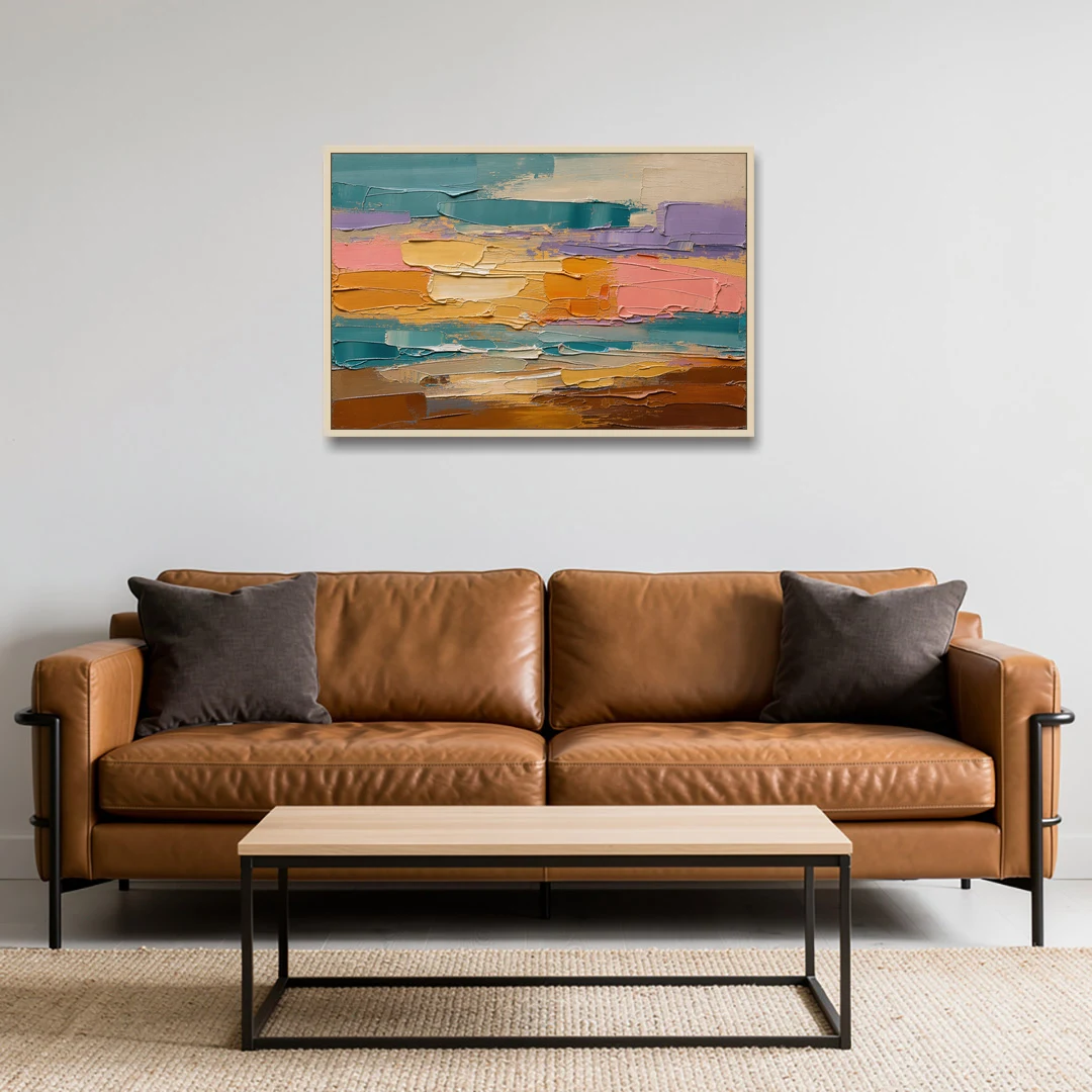 Large Wall Decor for Living Room Amber Field - Oak Framed Canvas Wall Art - Sofa - 36x24