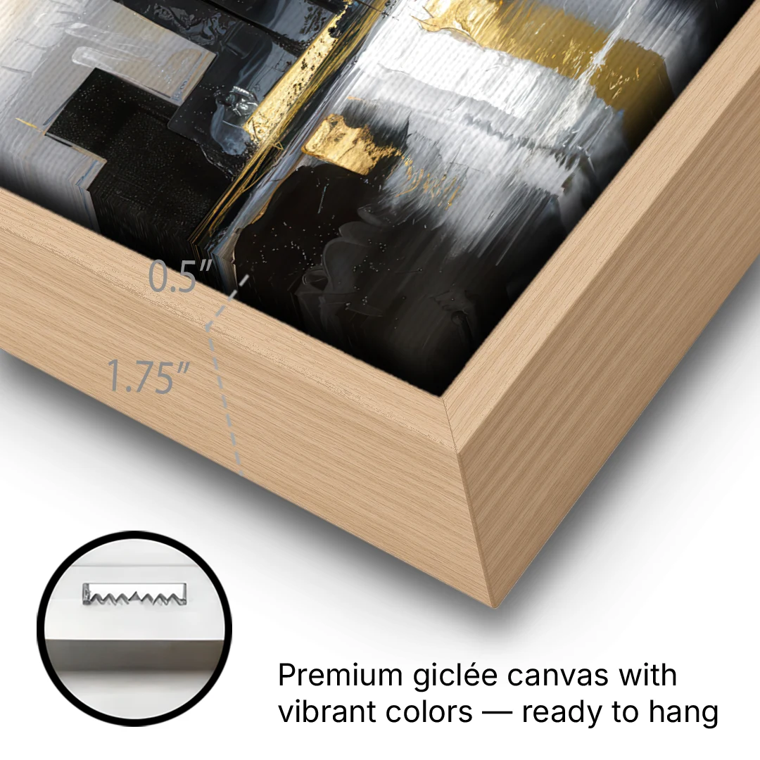 Las Vegas Black And White Skyline - Oak Framed Canvas Wall Art - Gallery Wrap Corner