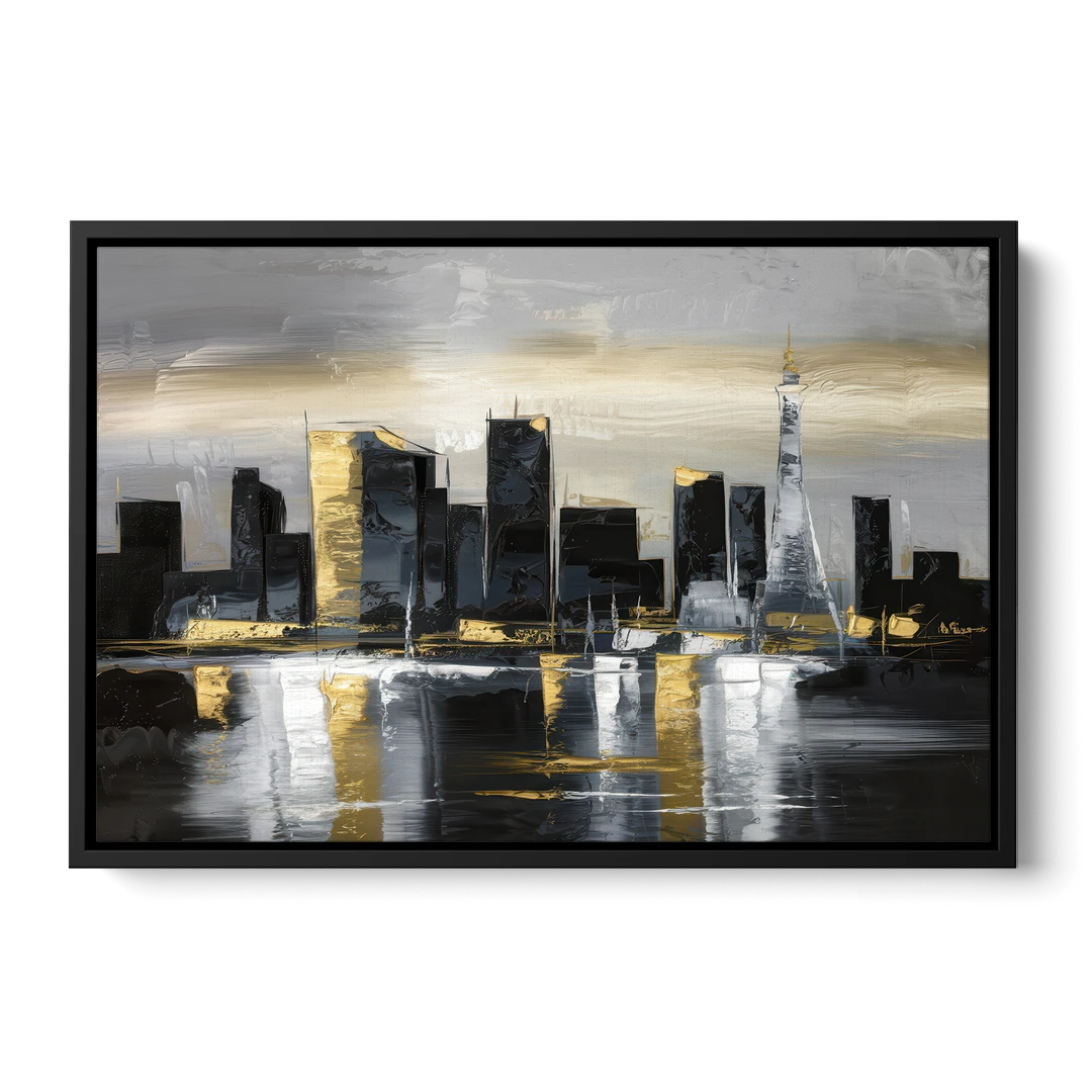 Las Vegas Black And White Skyline - Black Framed Canvas Wall Art - Front
