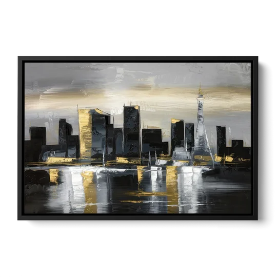 Las Vegas Black And White Skyline - Black Framed Canvas Wall Art - Front