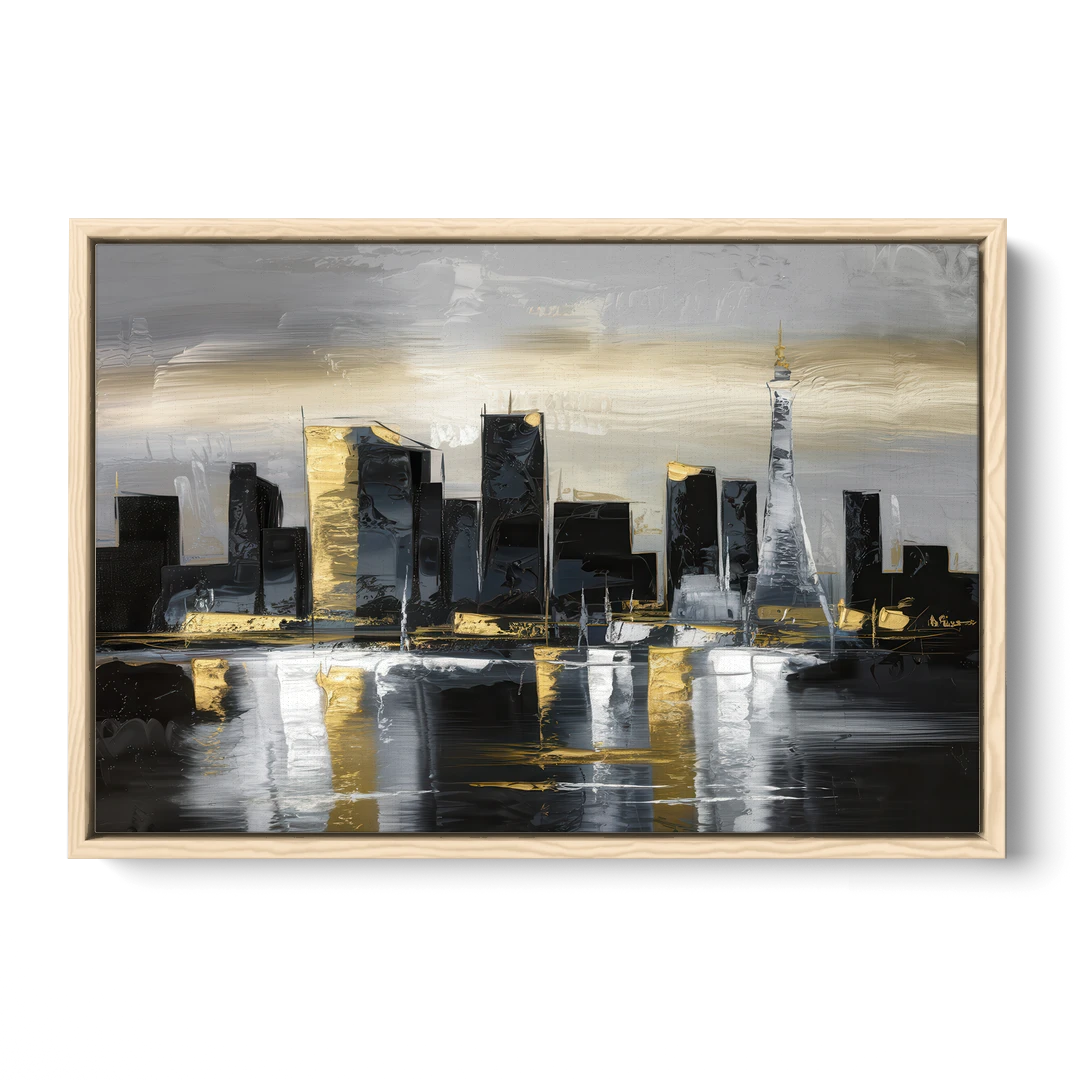 Las Vegas Black And White Skyline - Oak Framed Canvas Wall Art - Front