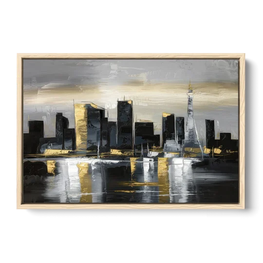 Las Vegas Black And White Skyline - Oak Framed Canvas Wall Art - Front