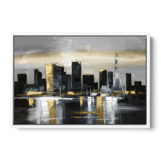 Las Vegas Black And White Skyline - White Framed Canvas Wall Art - Front