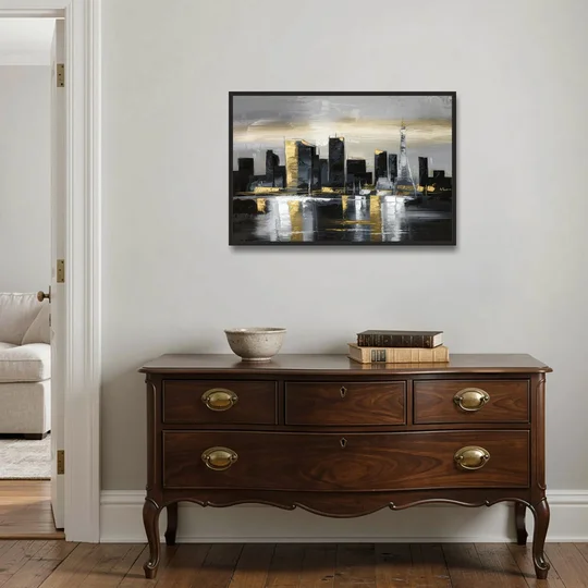 Las Vegas Black And White Skyline - Black Framed Canvas Wall Art - Coffee Table - 36x24