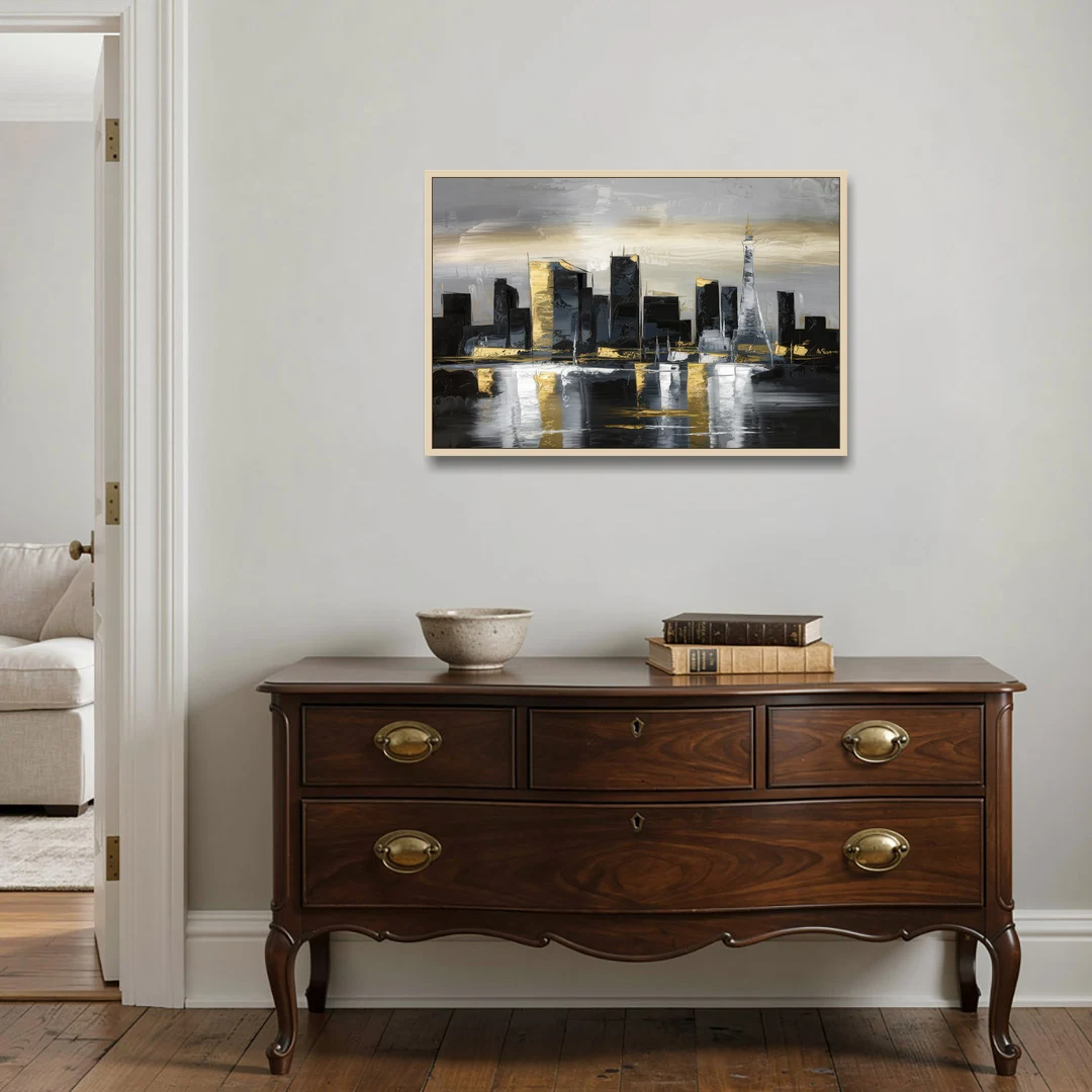 Las Vegas Black And White Skyline - Oak Framed Canvas Wall Art - Coffee Table - 36x24