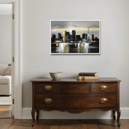 Las Vegas Black And White Skyline - White Framed Canvas Wall Art - Coffee Table - 36x24