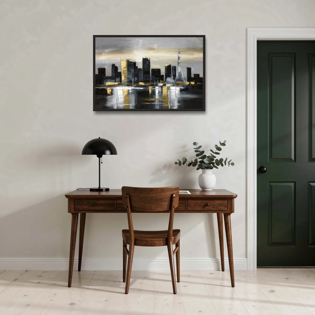 Las Vegas Black And White Skyline - Black Framed Canvas Wall Art - Office - 36x24