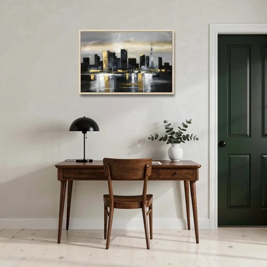 Las Vegas Black And White Skyline - Oak Framed Canvas Wall Art - Office - 36x24