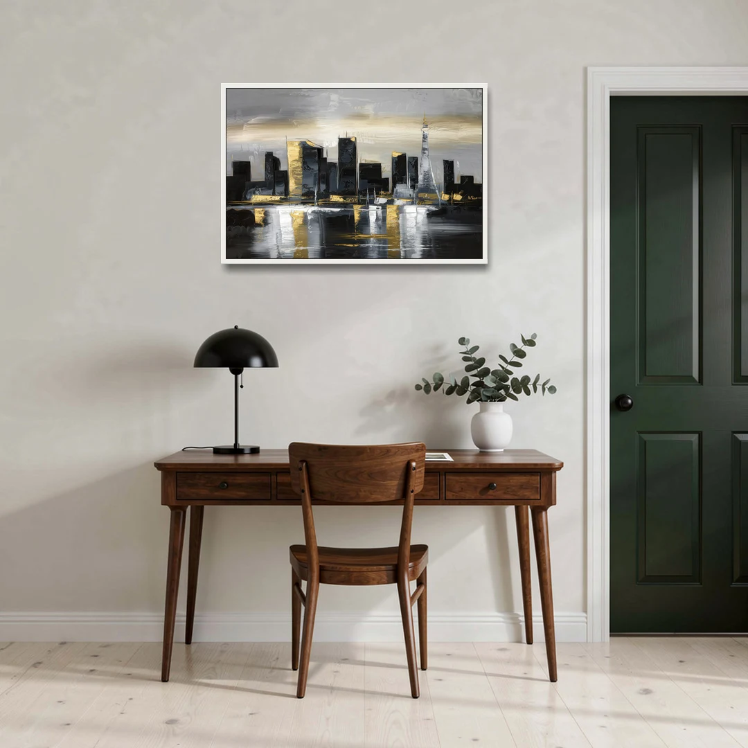 Las Vegas Black And White Skyline - White Framed Canvas Wall Art - Office - 36x24