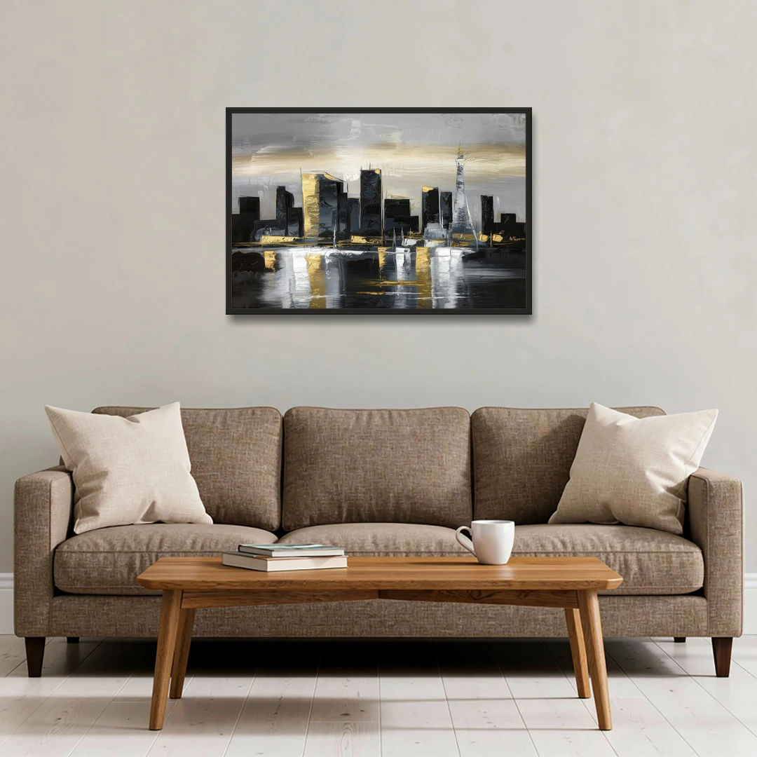Las Vegas Black And White Skyline - Black Framed Canvas Wall Art - Sofa - 36x24