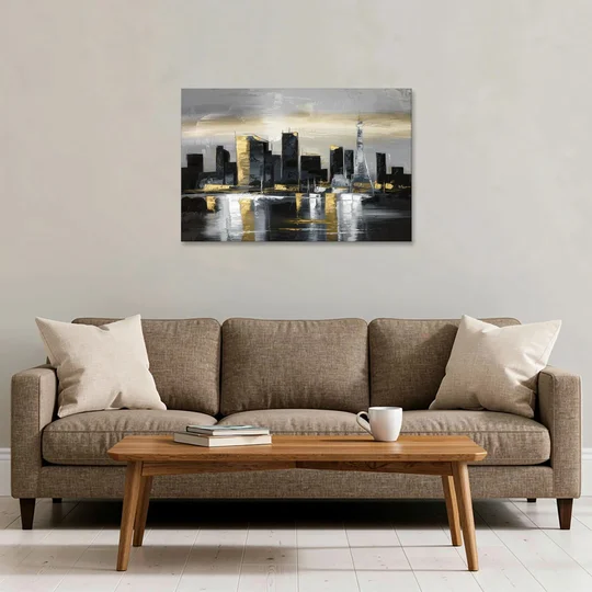 Las Vegas Black And White Skyline - Canvas Wall Art - Sofa - 36x24