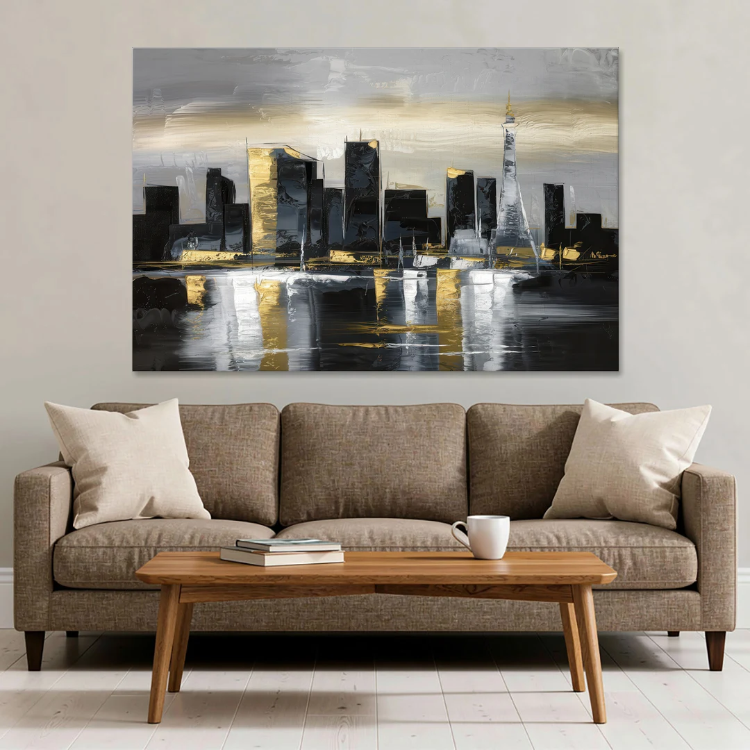 Las Vegas Black And White Skyline - Canvas Wall Art - Sofa - 60x40
