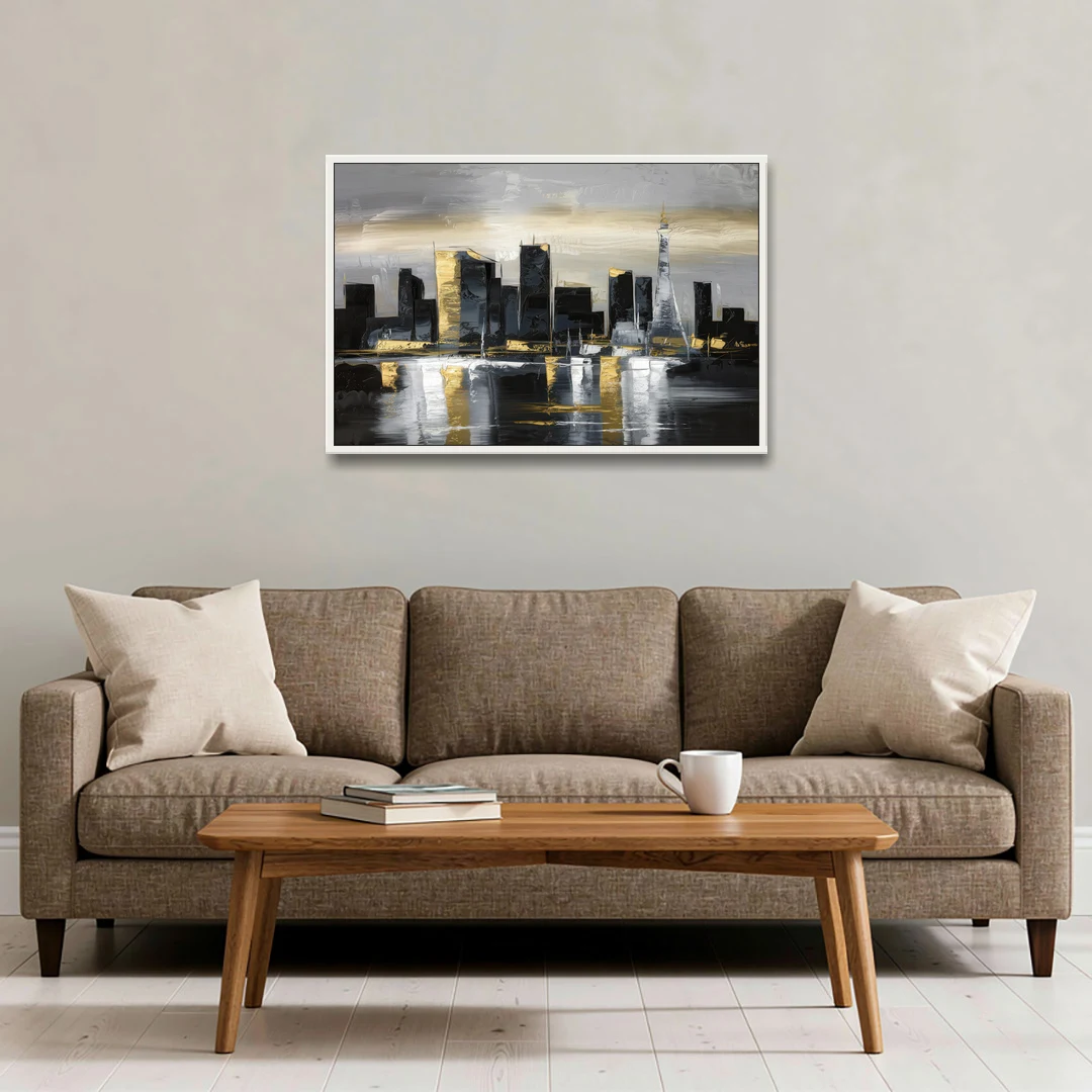 Las Vegas Black And White Skyline - White Framed Canvas Wall Art - Sofa - 36x24