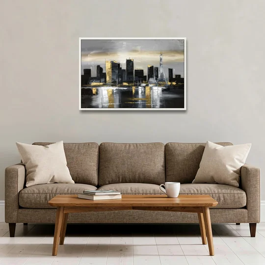 Las Vegas Black And White Skyline - White Framed Canvas Wall Art - Sofa - 36x24