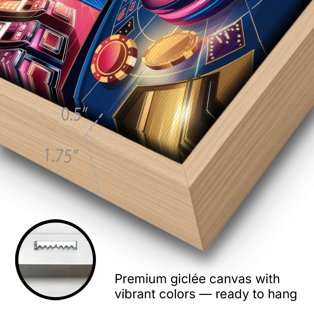 Las Vegas Casino Glamour - Oak Framed Canvas Wall Art - Gallery Wrap Corner