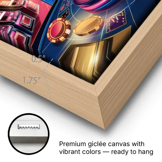 Las Vegas Casino Glamour - Oak Framed Canvas Wall Art - Gallery Wrap Corner