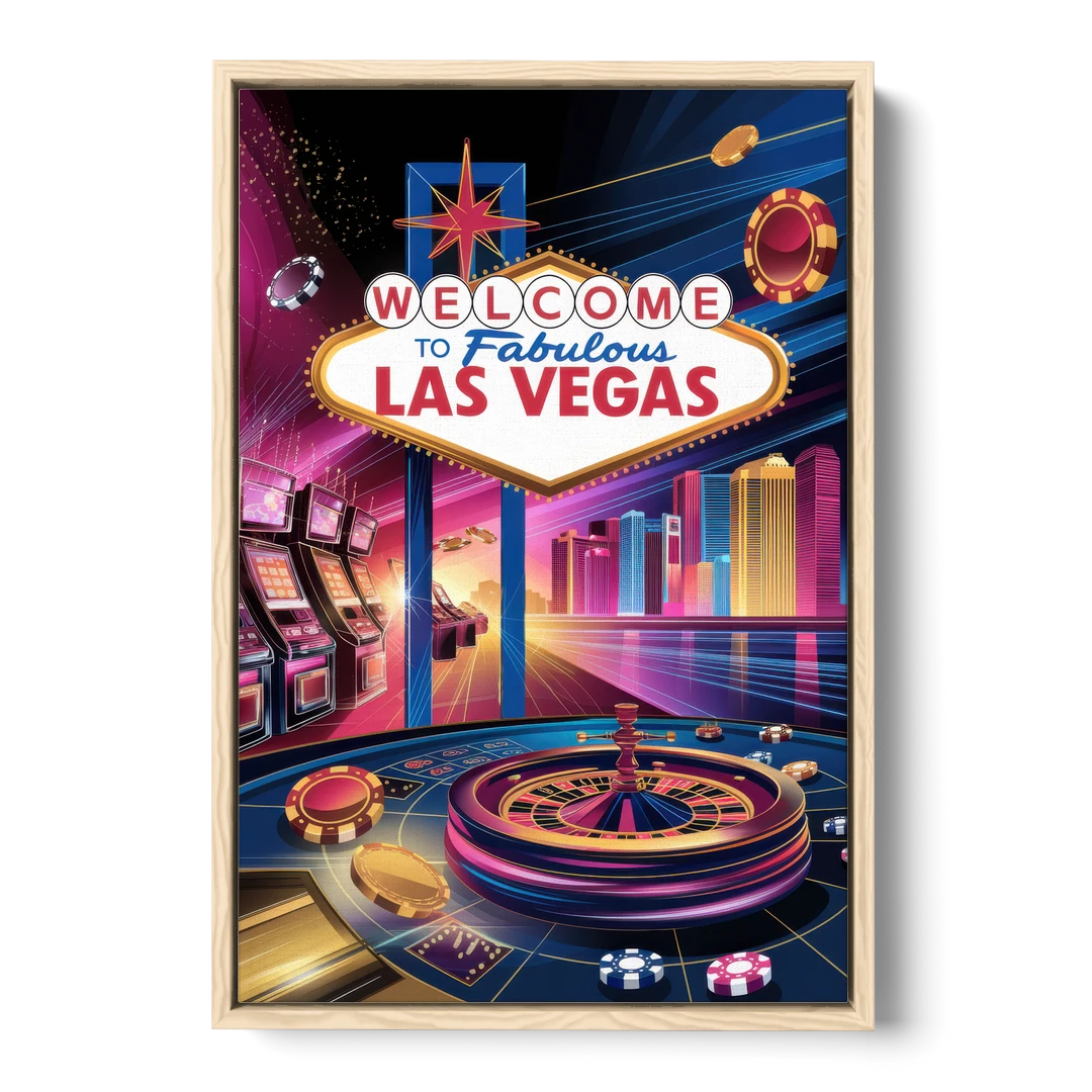 Las Vegas Casino Glamour - Oak Framed Canvas Wall Art - Front