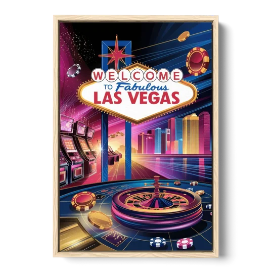 Las Vegas Casino Glamour - Oak Framed Canvas Wall Art - Front