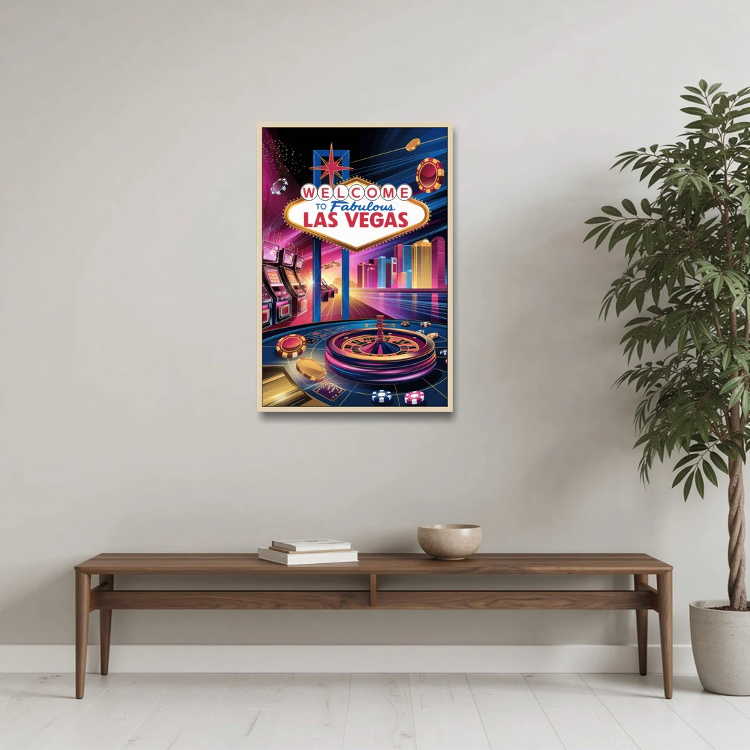 Las Vegas Casino Glamour - Oak Framed Canvas Wall Art - Coffee Table - 24x36