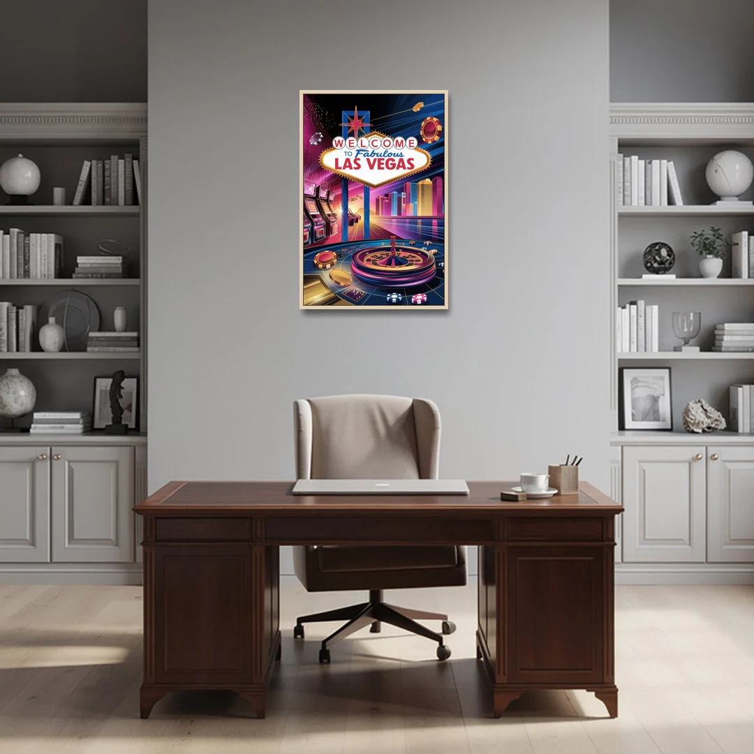 Las Vegas Casino Glamour - Oak Framed Canvas Wall Art - Office - 24x36