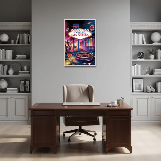 Las Vegas Casino Glamour - Oak Framed Canvas Wall Art - Office - 24x36