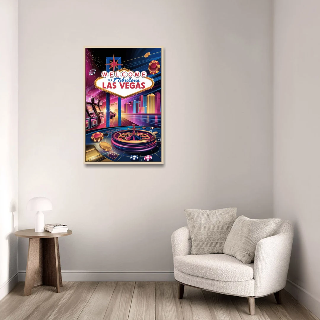 Las Vegas Casino Glamour - Oak Framed Canvas Wall Art - Sofa - 24x36