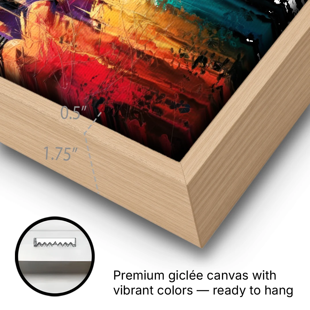 Las Vegas City Skyline - Oak Framed Canvas Wall Art - Gallery Wrap Corner