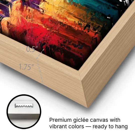 Las Vegas City Skyline - Oak Framed Canvas Wall Art - Gallery Wrap Corner