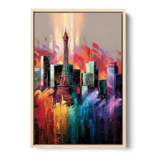 Las Vegas City Skyline - Oak Framed Canvas Wall Art - Front