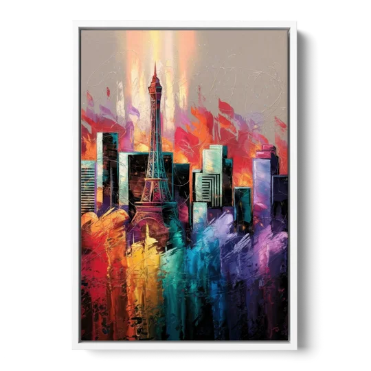 Las Vegas City Skyline - White Framed Canvas Wall Art - Front