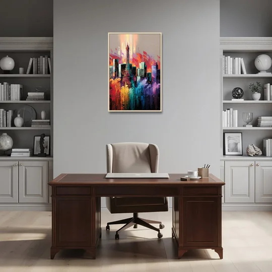 Las Vegas City Skyline - Oak Framed Canvas Wall Art - Office - 24x36