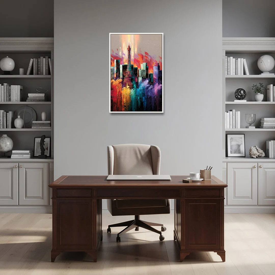 Las Vegas City Skyline - White Framed Canvas Wall Art - Office - 24x36